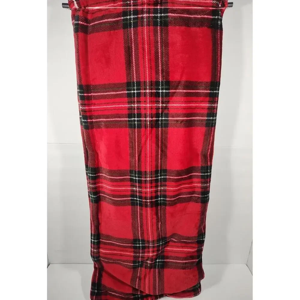 Let It Snow Plush Printer Throw  Sherpa Reverse 50X70 Red Plaid Print NWT